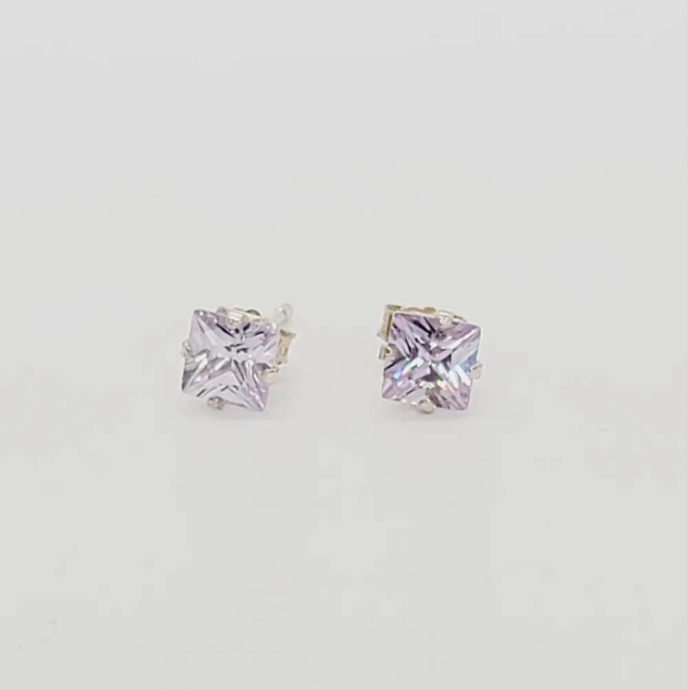 New Square lavender tinted CZ Earrings